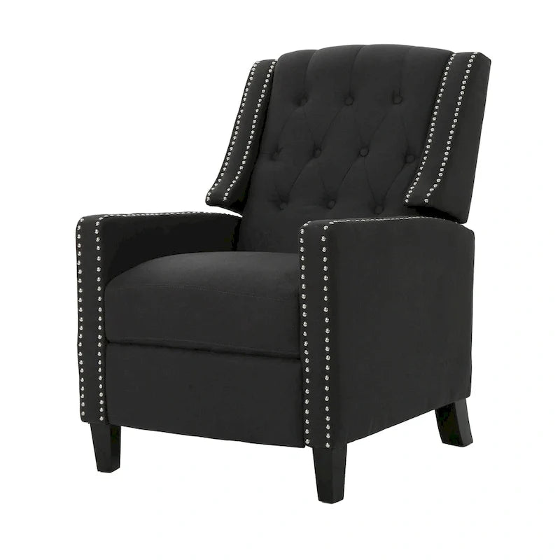 Sillón decorativo tapizado con respaldo alto alado y capitoné, adornos de clavos y respaldo alto reclinable para la sala de estar