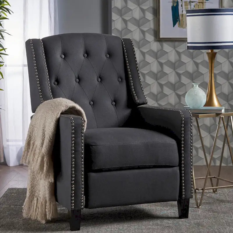Sillón decorativo tapizado con respaldo alto alado y capitoné, adornos de clavos y respaldo alto reclinable para la sala de estar