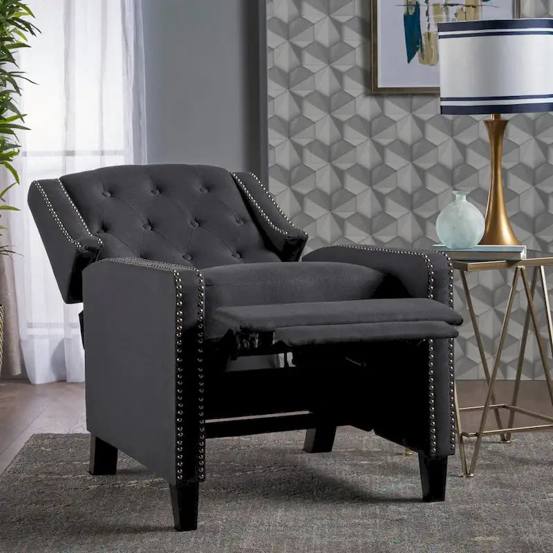 Sillón decorativo tapizado con respaldo alto alado y capitoné, adornos de clavos y respaldo alto reclinable para la sala de estar