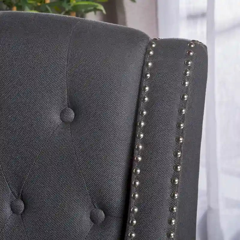 Sillón decorativo tapizado con respaldo alto alado y capitoné, adornos de clavos y respaldo alto reclinable para la sala de estar