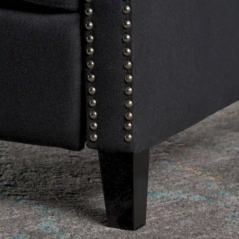 Sillón decorativo tapizado con respaldo alto alado y capitoné, adornos de clavos y respaldo alto reclinable para la sala de estar