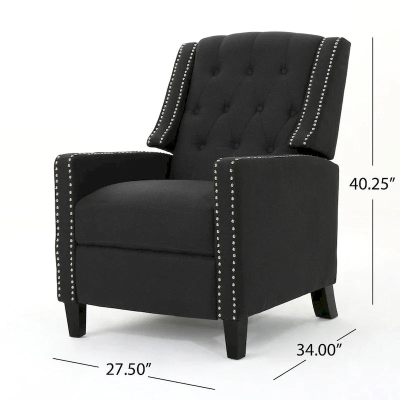 Sillón decorativo tapizado con respaldo alto alado y capitoné, adornos de clavos y respaldo alto reclinable para la sala de estar
