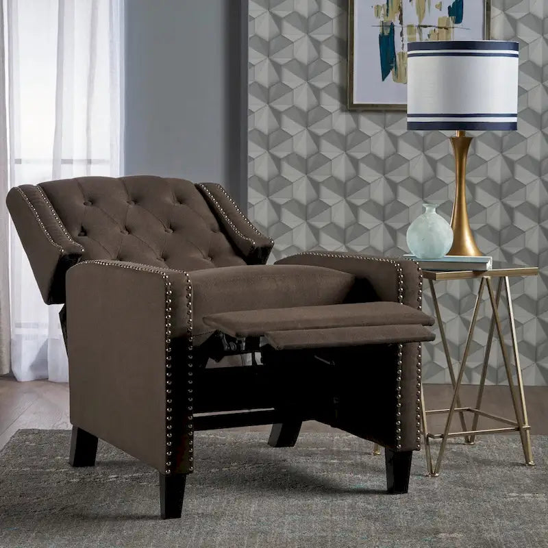 Sillón decorativo tapizado con respaldo alto alado y capitoné, adornos de clavos y respaldo alto reclinable para la sala de estar