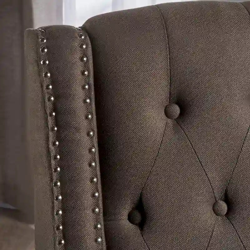 Sillón decorativo tapizado con respaldo alto alado y capitoné, adornos de clavos y respaldo alto reclinable para la sala de estar