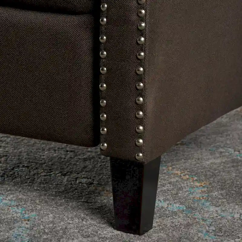 Sillón decorativo tapizado con respaldo alto alado y capitoné, adornos de clavos y respaldo alto reclinable para la sala de estar