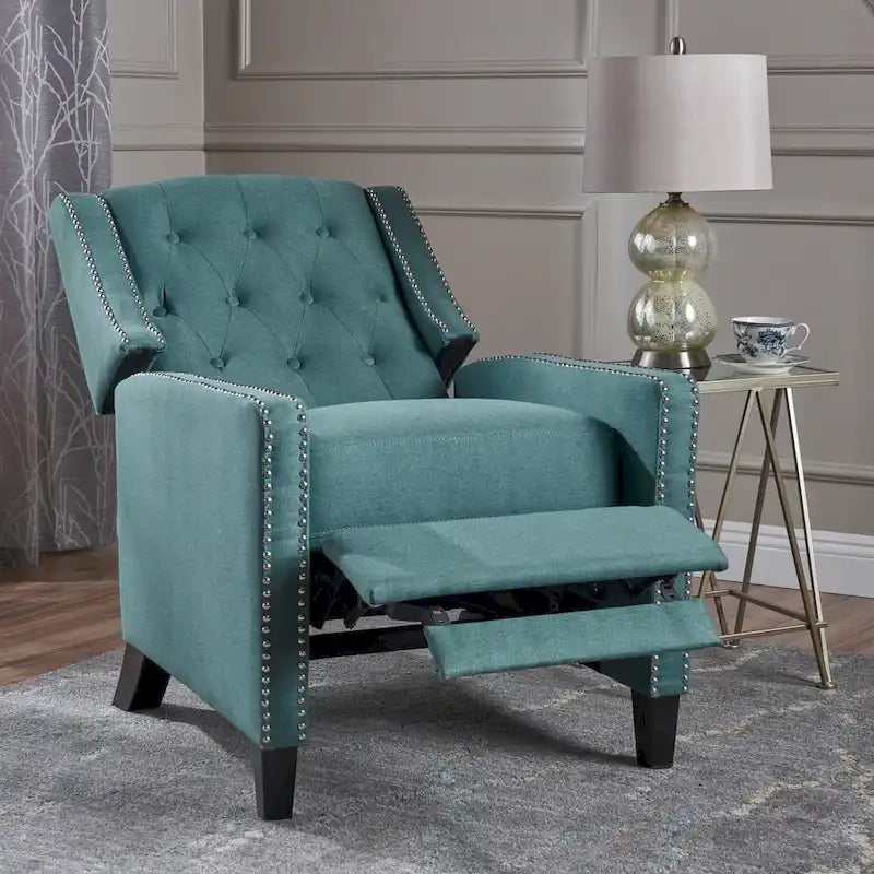Sillón decorativo tapizado con respaldo alto alado y capitoné, adornos de clavos y respaldo alto reclinable para la sala de estar
