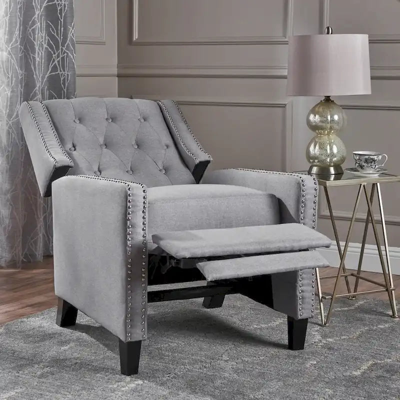 Sillón decorativo tapizado con respaldo alto alado y capitoné, adornos de clavos y respaldo alto reclinable para la sala de estar