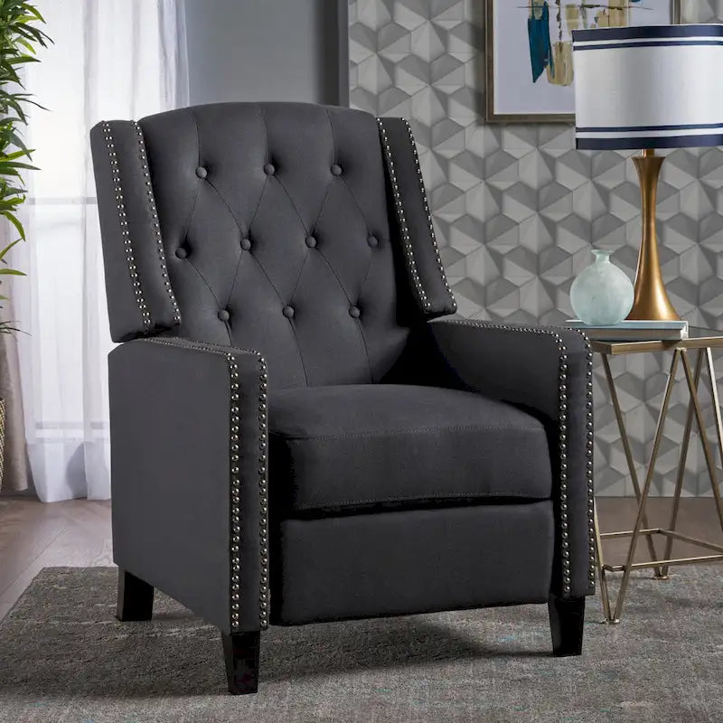 Sillón decorativo tapizado con respaldo alto alado y capitoné, adornos de clavos y respaldo alto reclinable para la sala de estar