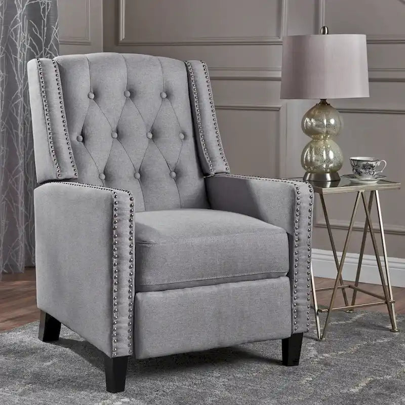 Sillón decorativo tapizado con respaldo alto alado y capitoné, adornos de clavos y respaldo alto reclinable para la sala de estar