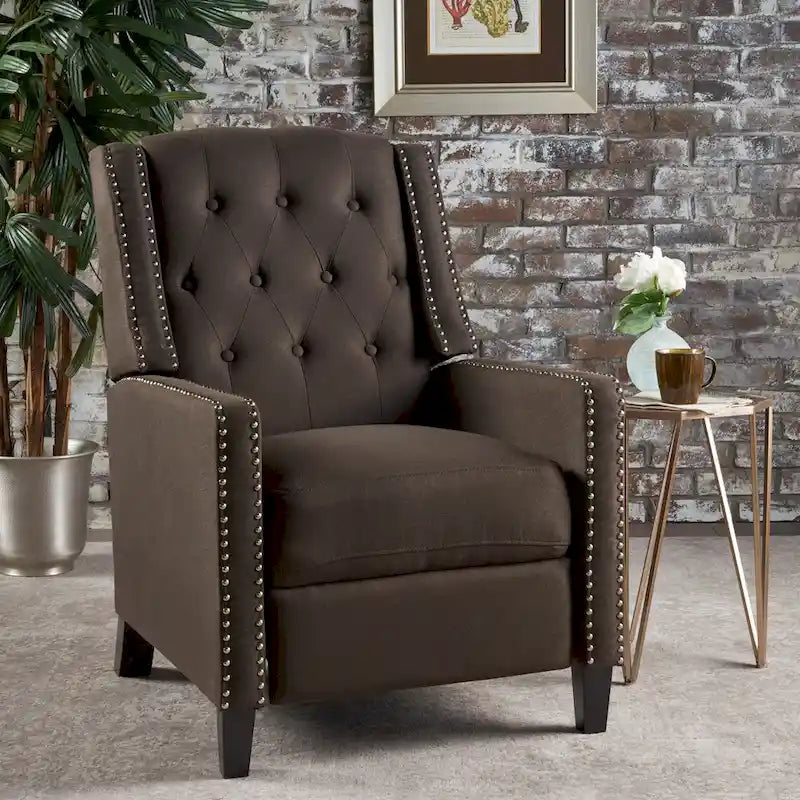 Sillón decorativo tapizado con respaldo alto alado y capitoné, adornos de clavos y respaldo alto reclinable para la sala de estar