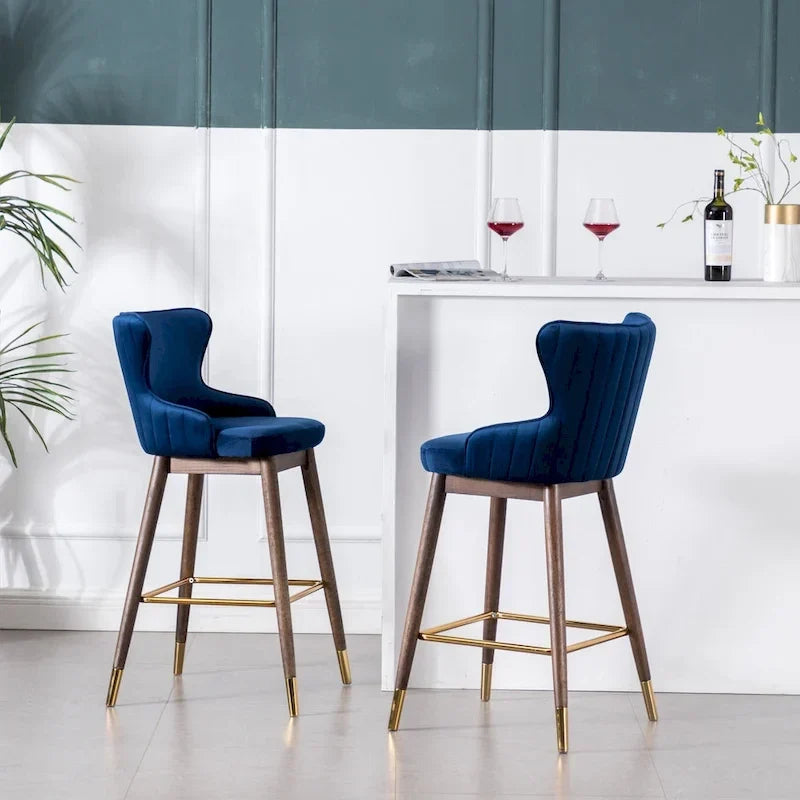 Tabourets de bar à dossier à oreilles recouverts de tissu