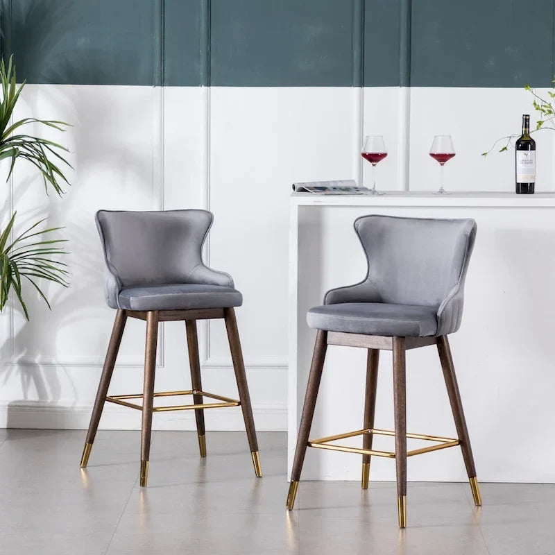 Tabourets de bar à dossier à oreilles recouverts de tissu