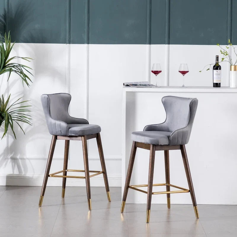 Tabourets de bar à dossier à oreilles recouverts de tissu