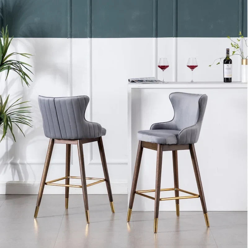 Tabourets de bar à dossier à oreilles recouverts de tissu