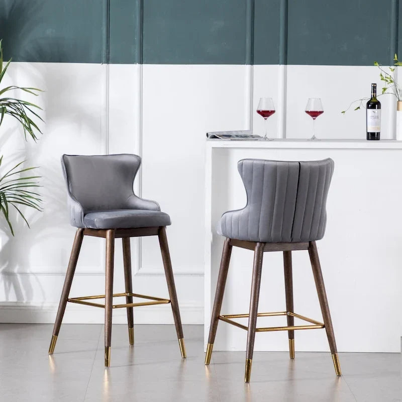 Tabourets de bar à dossier à oreilles recouverts de tissu