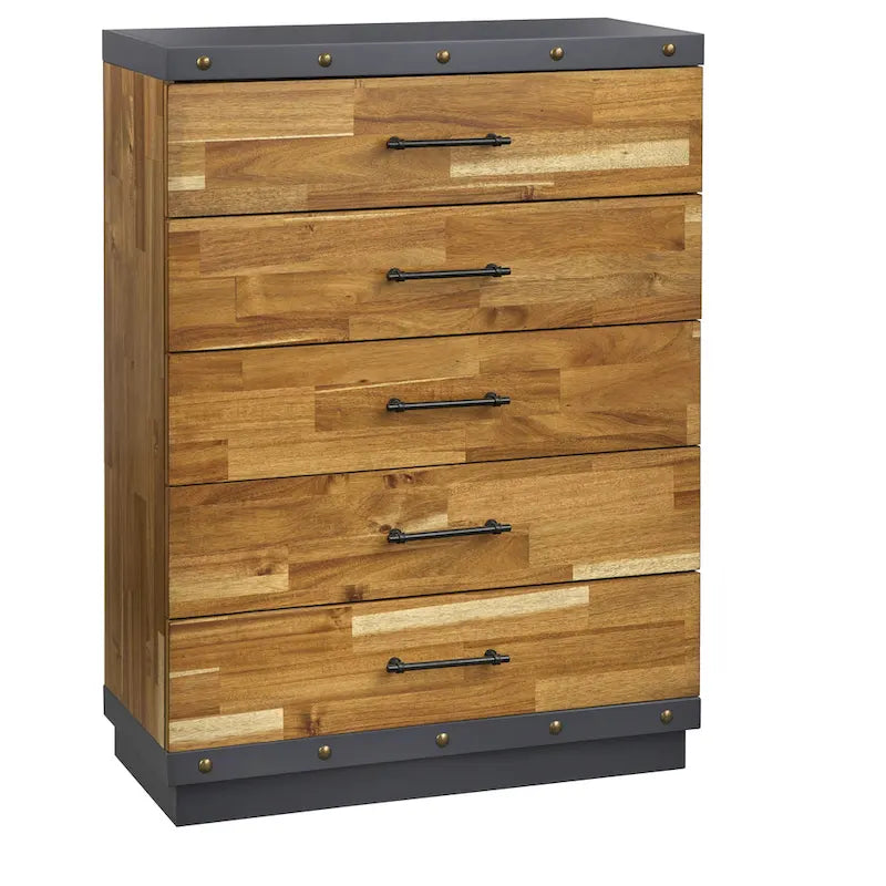Rustic Wood Nightstand with 3 Drawers, Industrial Farmhouse Bedside Storage Cabinet