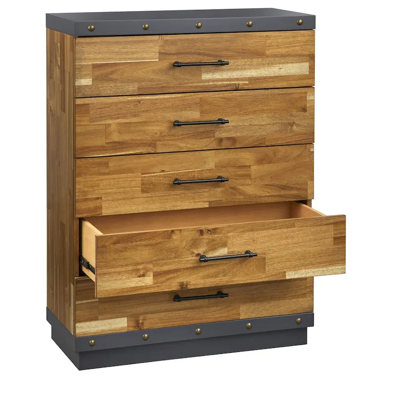 Rustic Wood Nightstand with 3 Drawers, Industrial Farmhouse Bedside Storage Cabinet