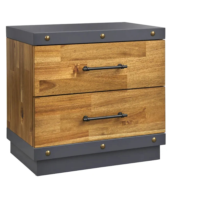 Rustic Wood Nightstand with 3 Drawers, Industrial Farmhouse Bedside Storage Cabinet