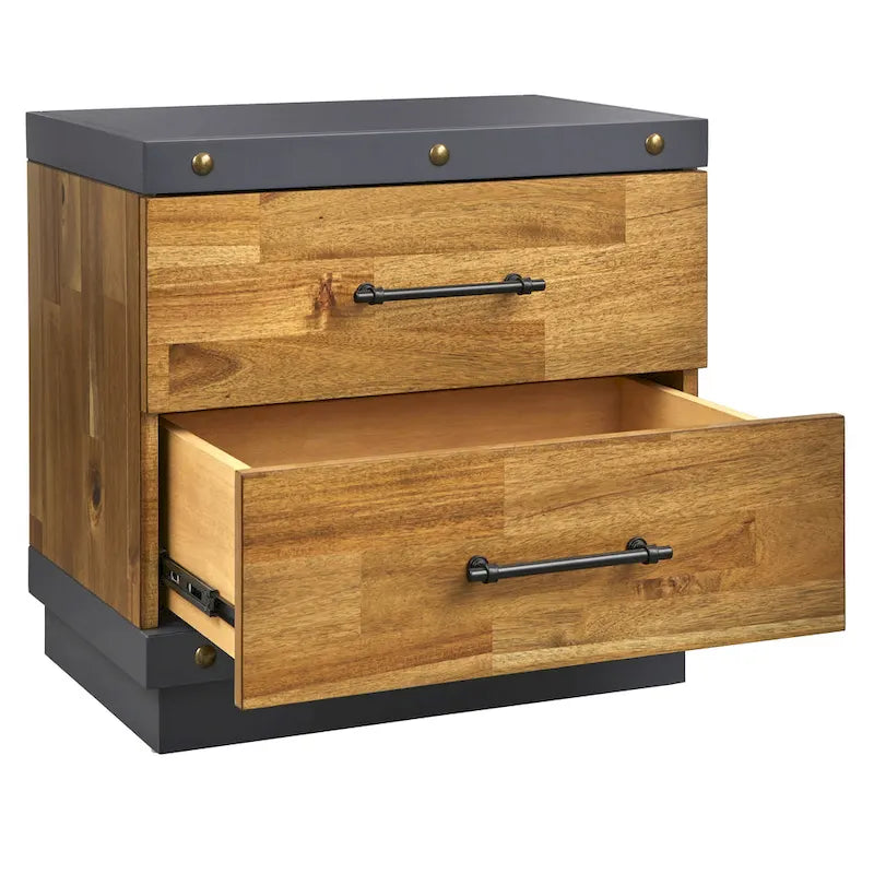 Rustic Wood Nightstand with 3 Drawers, Industrial Farmhouse Bedside Storage Cabinet