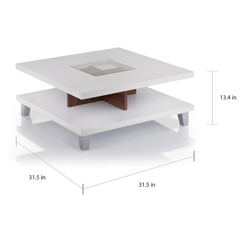 Niedriger weißer Couchtisch mit Glaseinsätzen