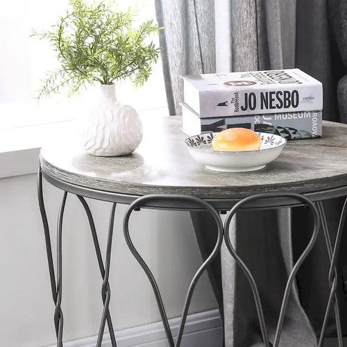 24-Inch Rustic Gray Metal Single-Tier Side Table