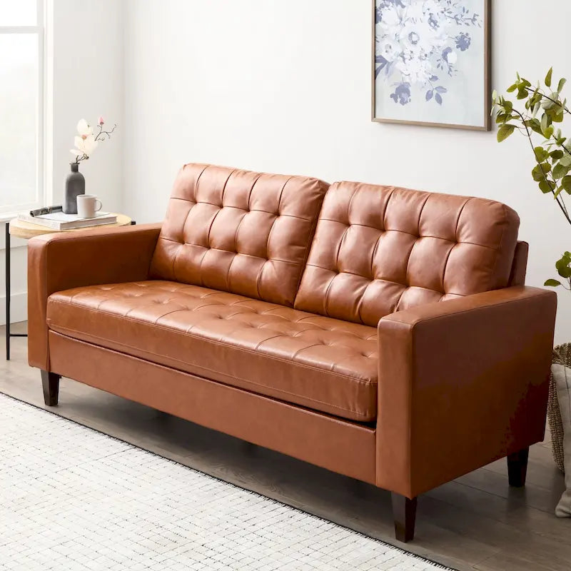 Sofa mit geraden Armlehnen aus Kunstleder/Samt/Stoff