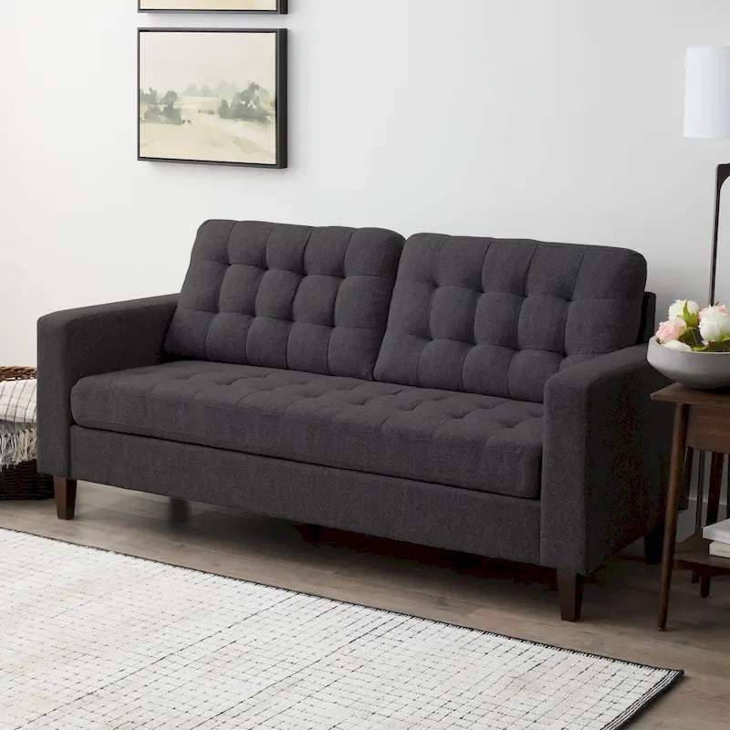 Sofa mit geraden Armlehnen aus Kunstleder/Samt/Stoff