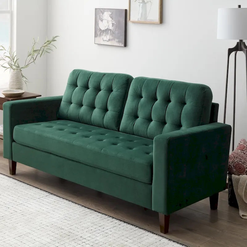 Sofa mit geraden Armlehnen aus Kunstleder/Samt/Stoff