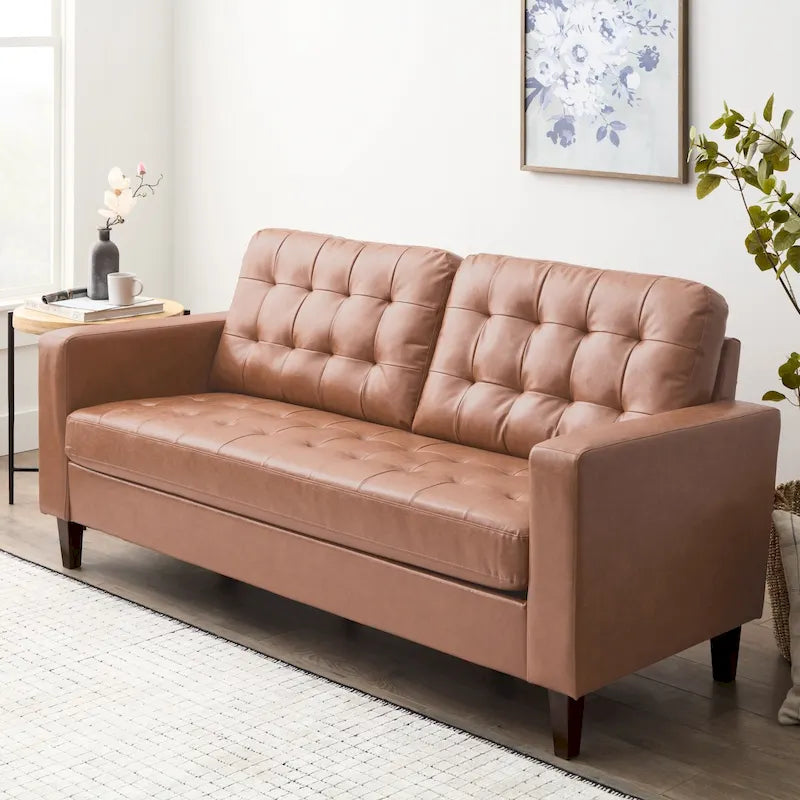 Sofa mit geraden Armlehnen aus Kunstleder/Samt/Stoff