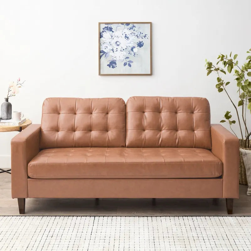 Sofa mit geraden Armlehnen aus Kunstleder/Samt/Stoff