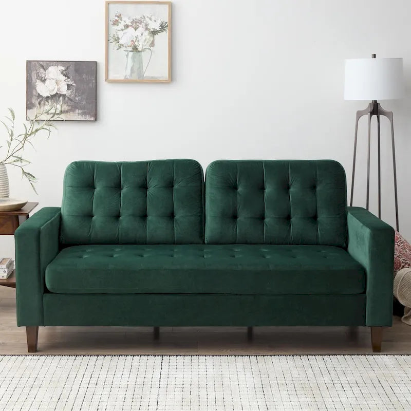 Sofa mit geraden Armlehnen aus Kunstleder/Samt/Stoff