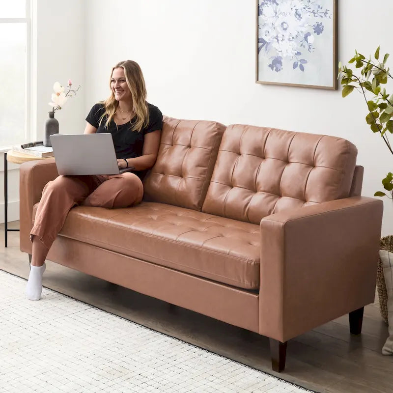 Sofa mit geraden Armlehnen aus Kunstleder/Samt/Stoff