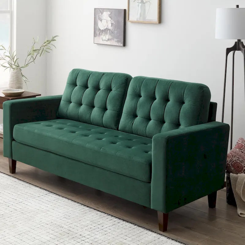 Sofa mit geraden Armlehnen aus Kunstleder/Samt/Stoff