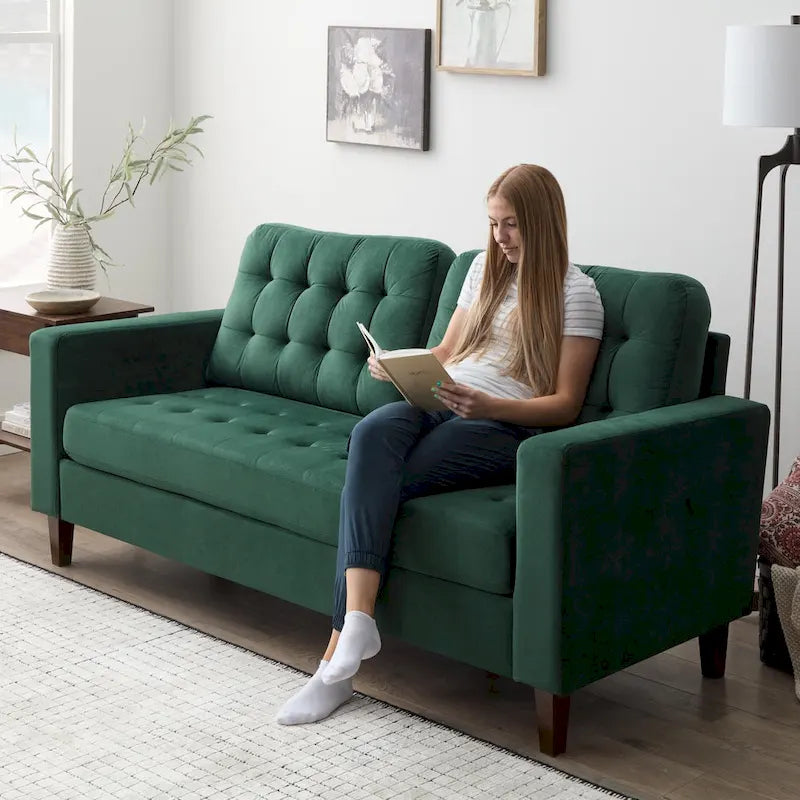Sofa mit geraden Armlehnen aus Kunstleder/Samt/Stoff