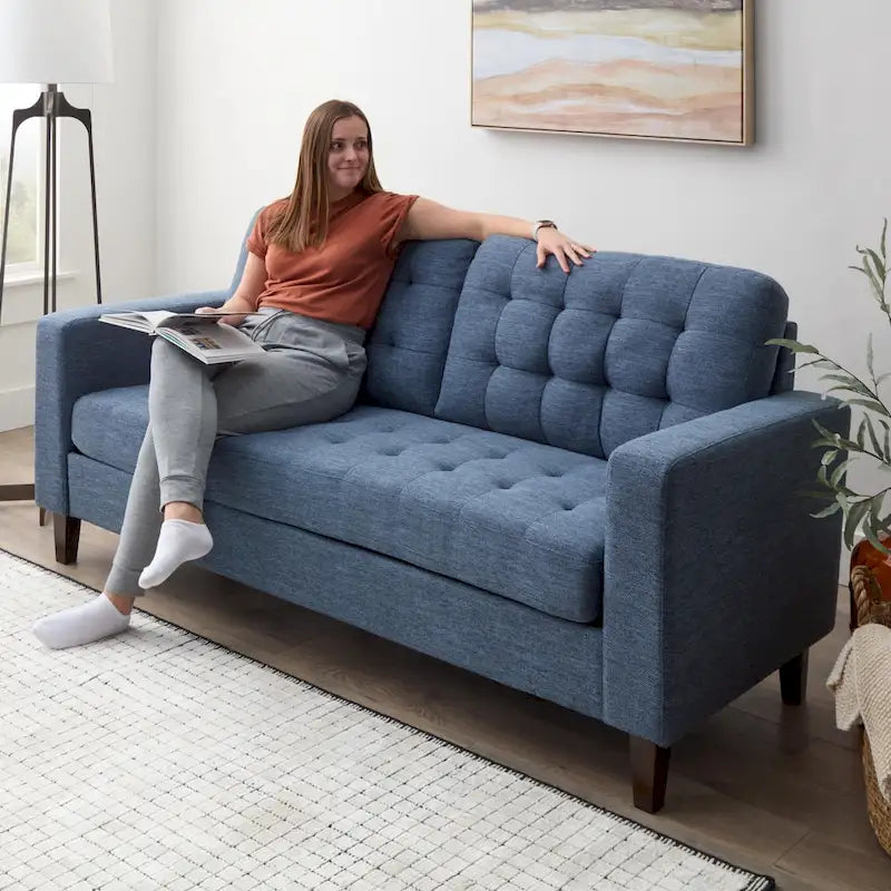 Sofa mit geraden Armlehnen aus Kunstleder/Samt/Stoff
