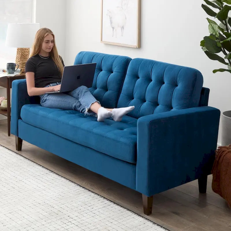 Sofa mit geraden Armlehnen aus Kunstleder/Samt/Stoff