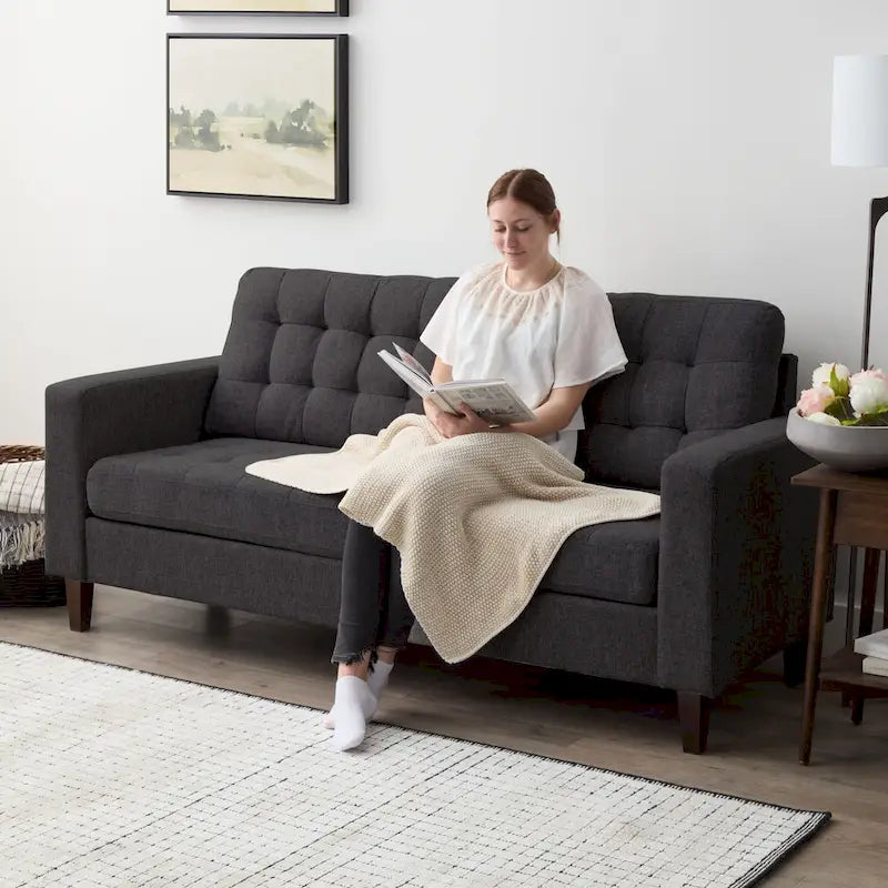 Sofa mit geraden Armlehnen aus Kunstleder/Samt/Stoff