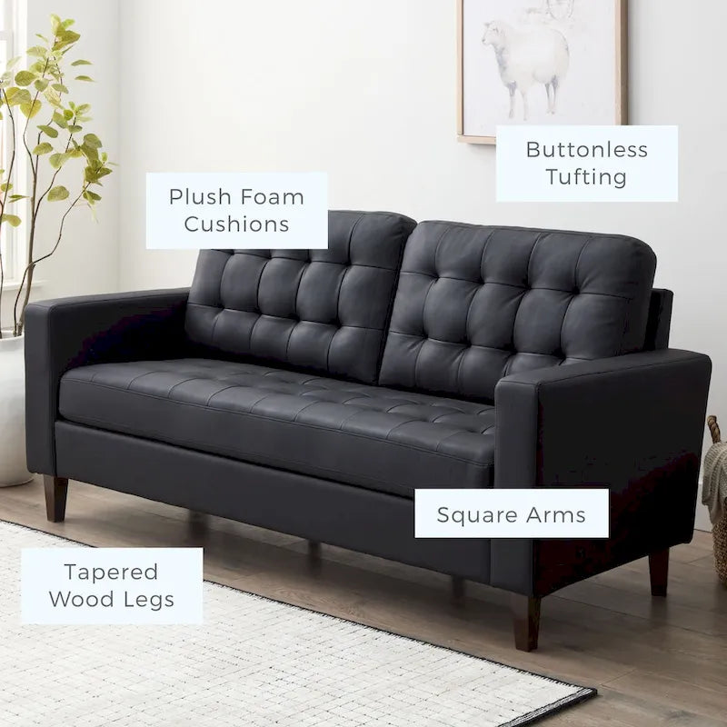 Sofa mit geraden Armlehnen aus Kunstleder/Samt/Stoff