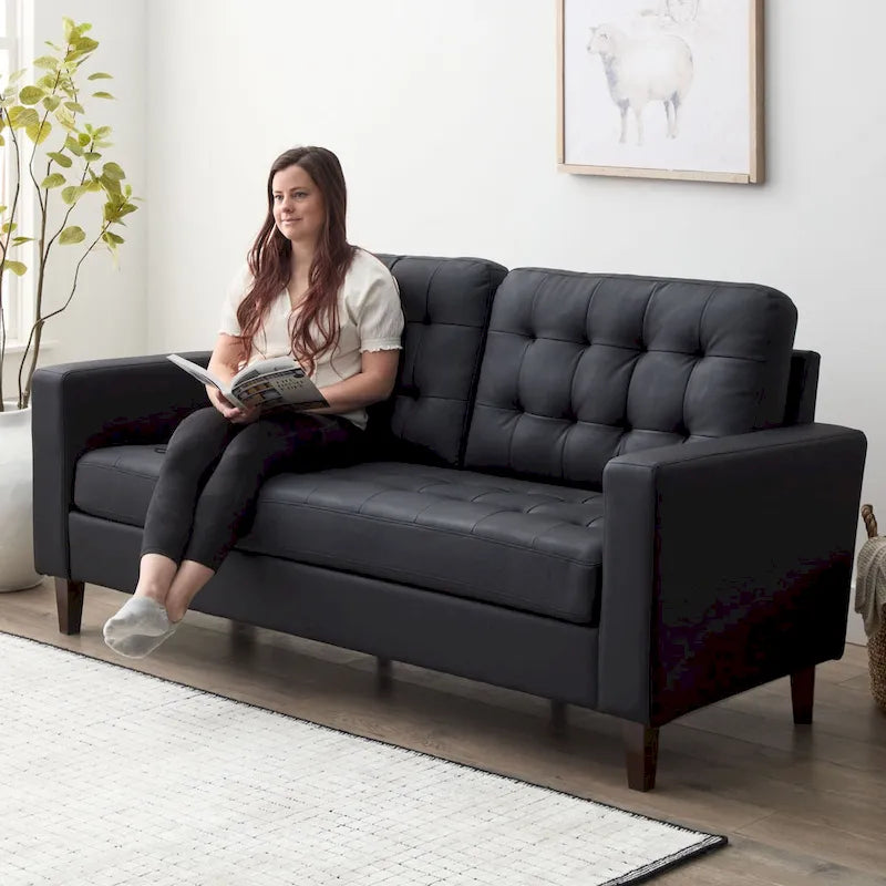 Sofa mit geraden Armlehnen aus Kunstleder/Samt/Stoff