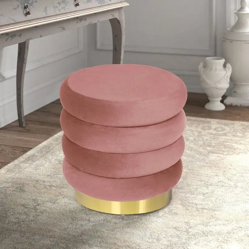 Round Velvet Ottoman Upholstered Foot Stool