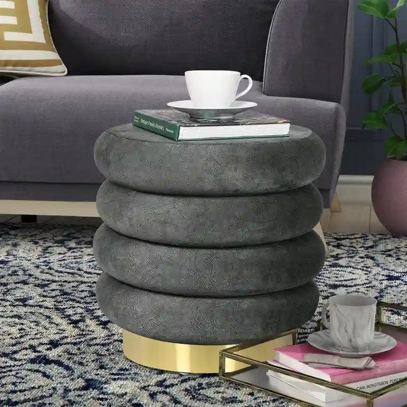 Round Velvet Ottoman Upholstered Foot Stool