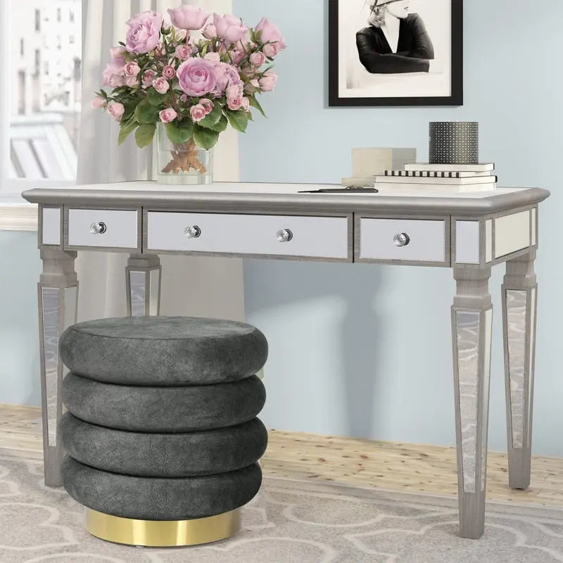 Round Velvet Ottoman Upholstered Foot Stool