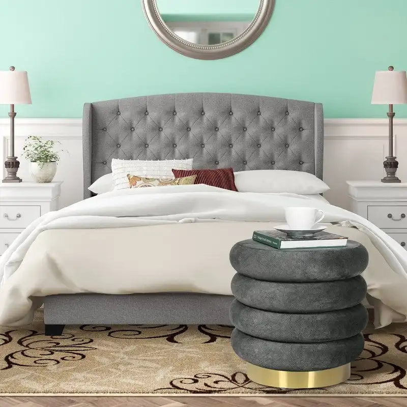 Round Velvet Ottoman Upholstered Foot Stool