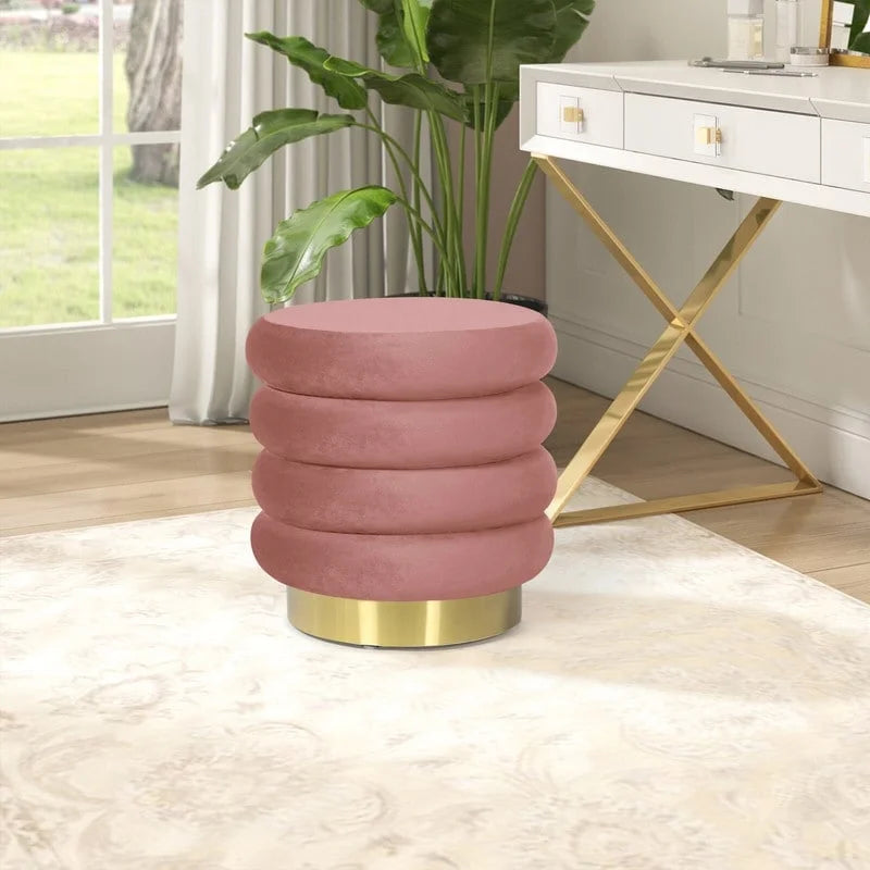 Round Velvet Ottoman Upholstered Foot Stool