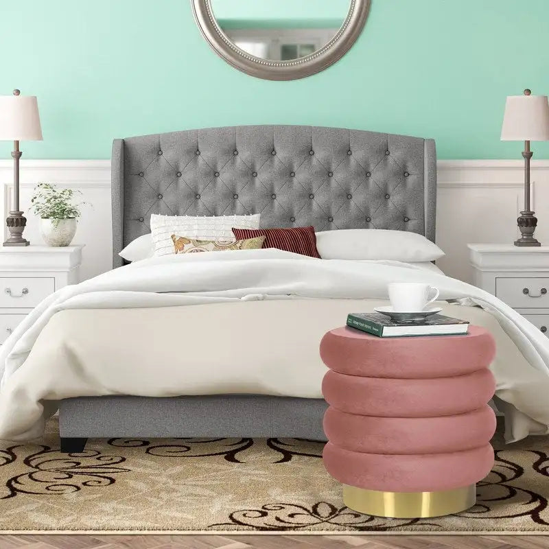 Round Velvet Ottoman Upholstered Foot Stool