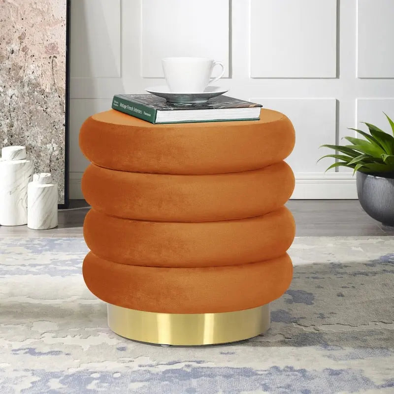 Round Velvet Ottoman Upholstered Foot Stool