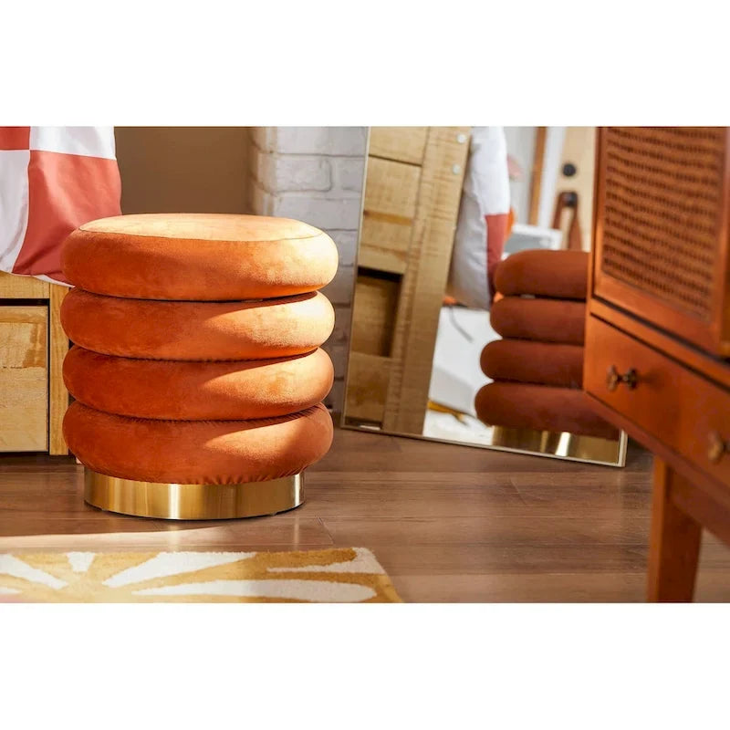 Round Velvet Ottoman Upholstered Foot Stool