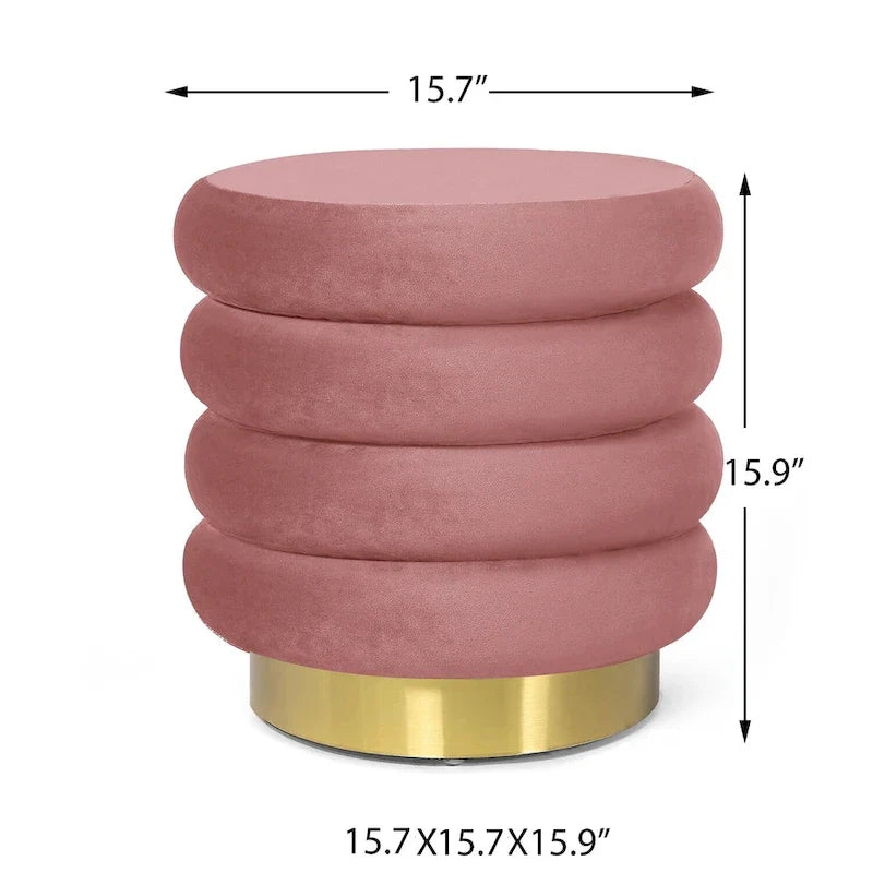Round Velvet Ottoman Upholstered Foot Stool
