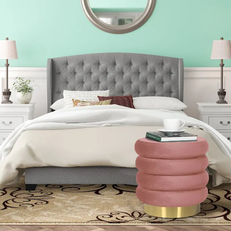 Round Velvet Ottoman Upholstered Foot Stool