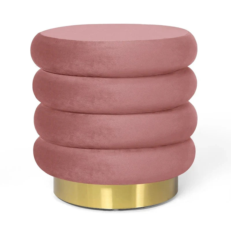 Round Velvet Ottoman Upholstered Foot Stool